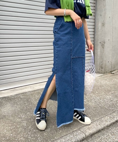 WHO'S WHO gallery(フーズフーギャラリー)の「ピンタックアシメスカート(デニムスカート・レディース・ブラック/ブルー/キナリ・FREE)」の4枚目の写真