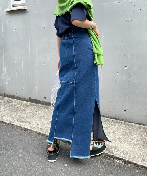 WHO'S WHO gallery(フーズフーギャラリー)の「ピンタックアシメスカート(デニムスカート・レディース・ブラック/ブルー/キナリ・FREE)」の5枚目の写真