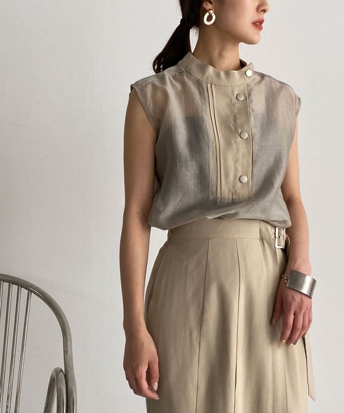 &g'aime（アンジェム）の「【&g'aime】ハイネックシアーシャツ（シャツ/ブラウス・レディース・ブラック/ベージュ/ライトグリーン・FREE）」の3枚目の写真