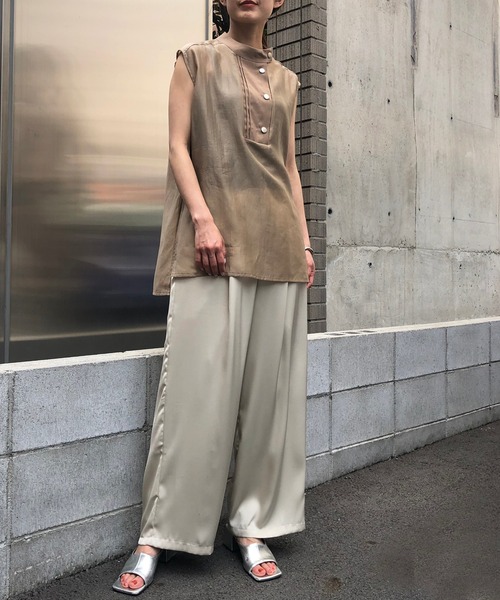 &g'aime（アンジェム）の「【&g'aime】ハイネックシアーシャツ（シャツ/ブラウス・レディース・ブラック/ベージュ/ライトグリーン・FREE）」の7枚目の写真