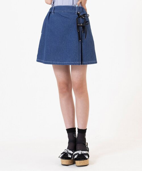 algy（アルジー）の「ロゴりぼんスカパン（スカート・キッズ・ベージュ/インディゴブルー/アイボリー・SMALL/MEDIUM/X-SMALL/XX-SMALL）」の2枚目の写真