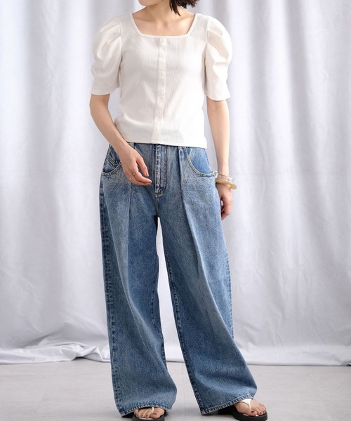 ＡＮＤＪ（アンドジェイ）の「パワーショルダースクエアネックテレコTシャツ（Tシャツ/カットソー・レディース・モカ/ブラック/カーキ/オフホワイト・M）」の5枚目の写真