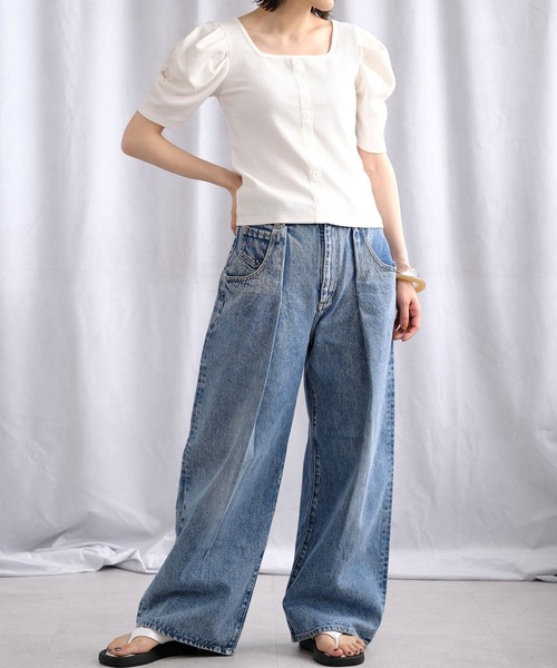 ＡＮＤＪ（アンドジェイ）の「パワーショルダースクエアネックテレコTシャツ（Tシャツ/カットソー・レディース・モカ/ブラック/カーキ/オフホワイト・M）」の8枚目の写真