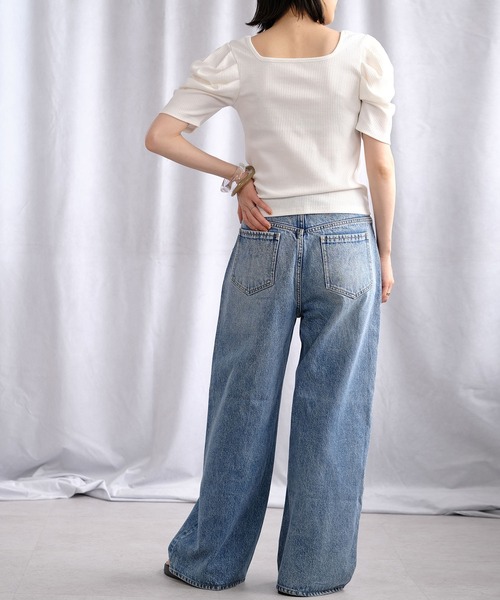 ＡＮＤＪ（アンドジェイ）の「パワーショルダースクエアネックテレコTシャツ（Tシャツ/カットソー・レディース・モカ/ブラック/カーキ/オフホワイト・M）」の9枚目の写真