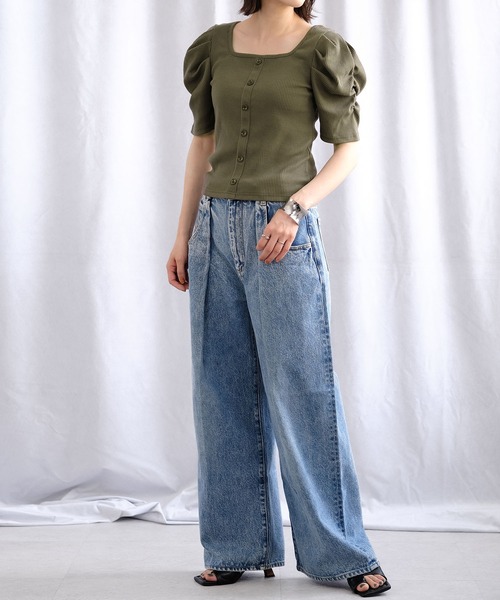 ＡＮＤＪ（アンドジェイ）の「パワーショルダースクエアネックテレコTシャツ（Tシャツ/カットソー・レディース・モカ/ブラック/カーキ/オフホワイト・M）」の12枚目の写真