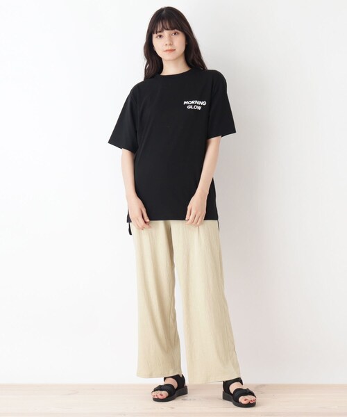 Cutie Blonde（キューティーブロンド）の「◆【2点セット】チュニックTシャツ＋ボトム（セットアップ・レディース・チャコールグレー/ライトベージュ/黄緑系・02/03）」の2枚目の写真