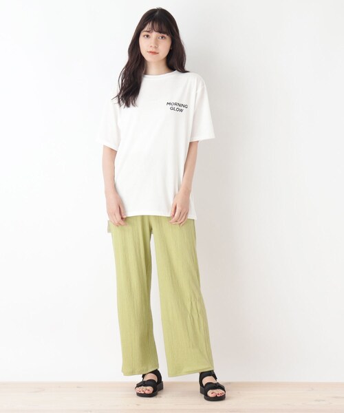 Cutie Blonde（キューティーブロンド）の「◆【2点セット】チュニックTシャツ＋ボトム（セットアップ・レディース・チャコールグレー/ライトベージュ/黄緑系・02/03）」の7枚目の写真