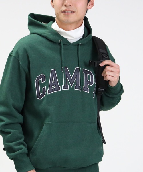CAMP7(キャンプセブン)の「【CAMP7】カレッジ刺繍スウェットパーカー(パーカー・メンズ・ブラック/オフホワイト/グリーン・S/M/L/XL)」の3枚目の写真