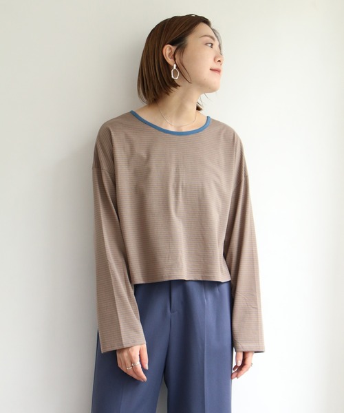 notch.（ノッチ）の「細ボーダー2WAYショートカーデ（カーディガン/ボレロ・レディース・スカイブルー/ブルー/ベージュ/ミント・M）」の22枚目の写真