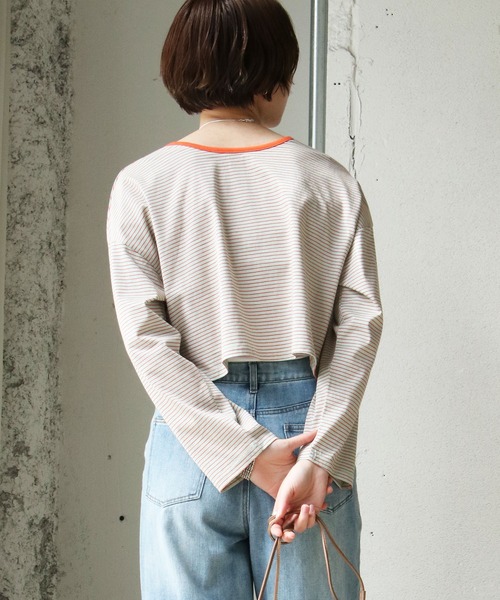 notch.（ノッチ）の「細ボーダー2WAYショートカーデ（カーディガン/ボレロ・レディース・スカイブルー/ブルー/ベージュ/ミント・M）」の10枚目の写真