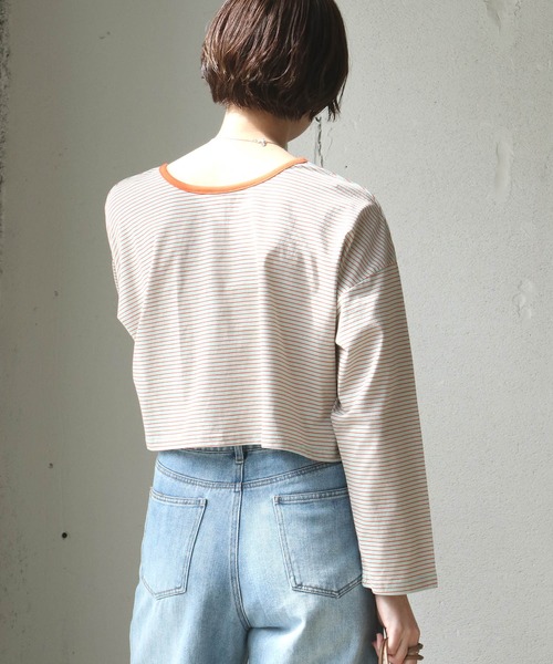 notch.（ノッチ）の「細ボーダー2WAYショートカーデ（カーディガン/ボレロ・レディース・スカイブルー/ブルー/ベージュ/ミント・M）」の11枚目の写真