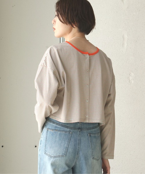 notch.（ノッチ）の「細ボーダー2WAYショートカーデ（カーディガン/ボレロ・レディース・スカイブルー/ブルー/ベージュ/ミント・M）」の12枚目の写真