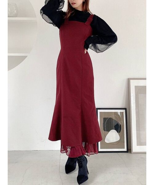 RESEXXY（リゼクシー）の「シアーヘムロングジャンスカ（ジャンパースカート・レディース・モカ/ブラック/ワイン/ベージュ・FREE）」の4枚目の写真