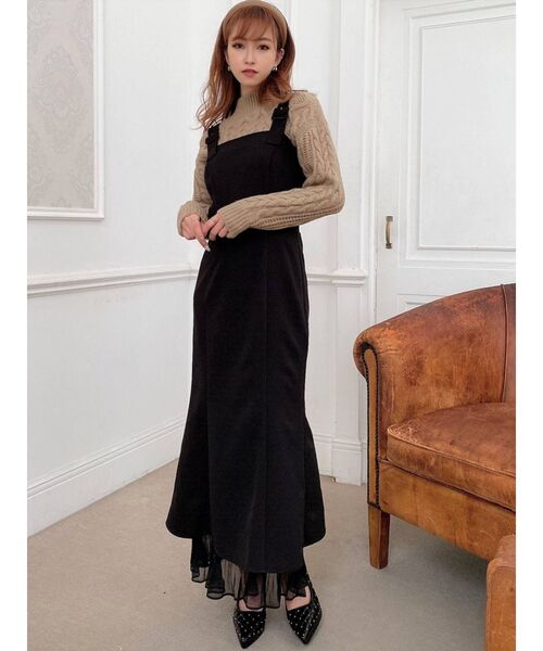 RESEXXY（リゼクシー）の「シアーヘムロングジャンスカ（ジャンパースカート・レディース・モカ/ブラック/ワイン/ベージュ・FREE）」の6枚目の写真