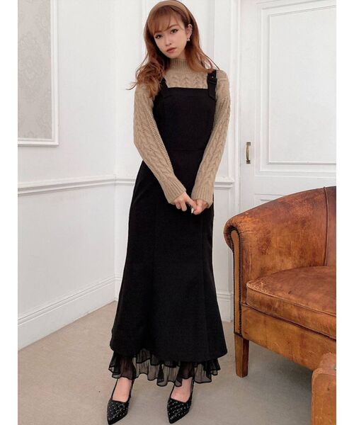 RESEXXY（リゼクシー）の「シアーヘムロングジャンスカ（ジャンパースカート・レディース・モカ/ブラック/ワイン/ベージュ・FREE）」の7枚目の写真