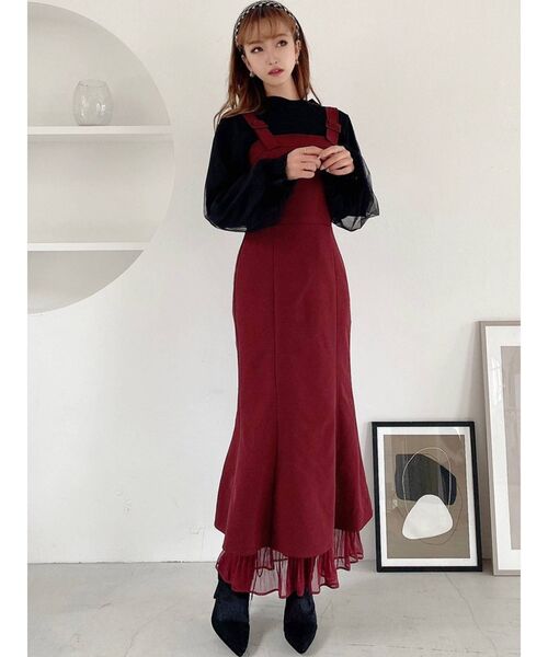 RESEXXY（リゼクシー）の「シアーヘムロングジャンスカ（ジャンパースカート・レディース・モカ/ブラック/ワイン/ベージュ・FREE）」の18枚目の写真