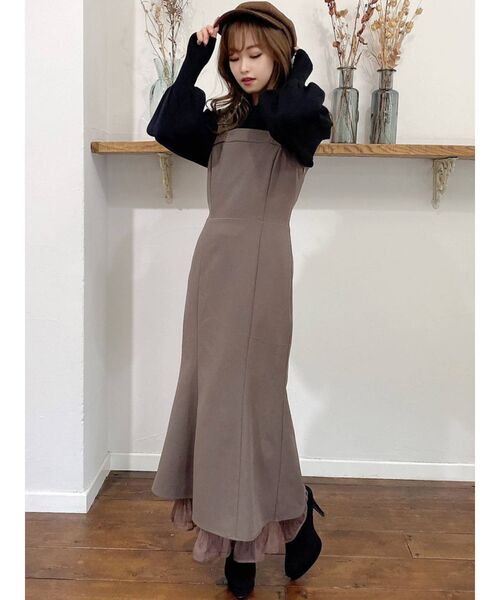 RESEXXY（リゼクシー）の「シアーヘムロングジャンスカ（ジャンパースカート・レディース・モカ/ブラック/ワイン/ベージュ・FREE）」の19枚目の写真