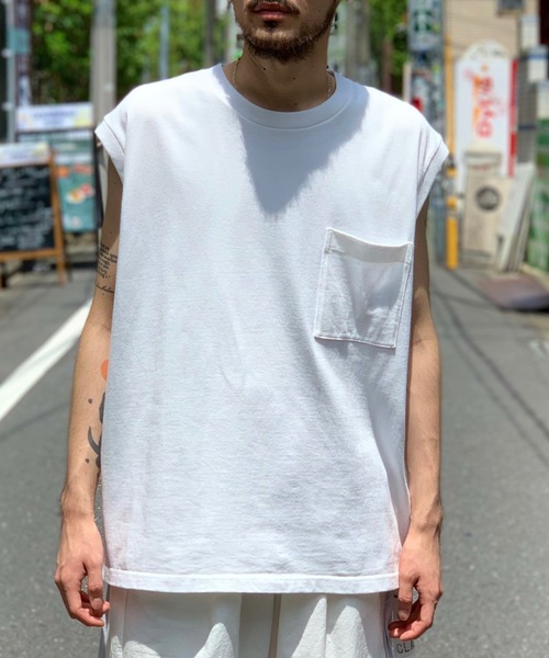 CLAMP(クランプ)の「CLAMP/クランプ/sleeve less cut sew (crew)/スリーブレスカットソー(Tシャツ/カットソー・メンズ・ホワイト/ブラック・1/2)」の2枚目の写真