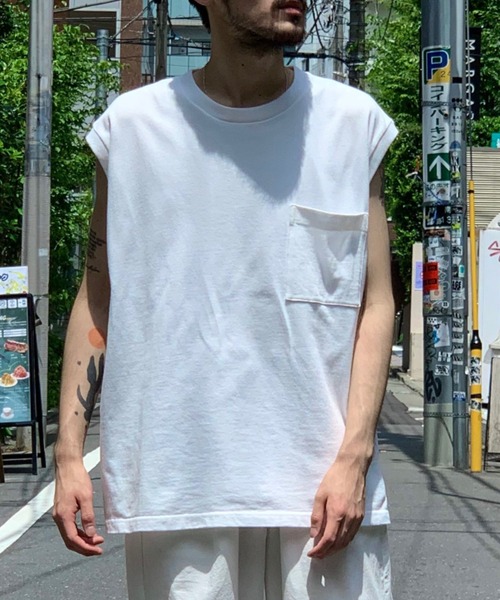 CLAMP(クランプ)の「CLAMP/クランプ/sleeve less cut sew (crew)/スリーブレスカットソー(Tシャツ/カットソー・メンズ・ホワイト/ブラック・1/2)」の7枚目の写真