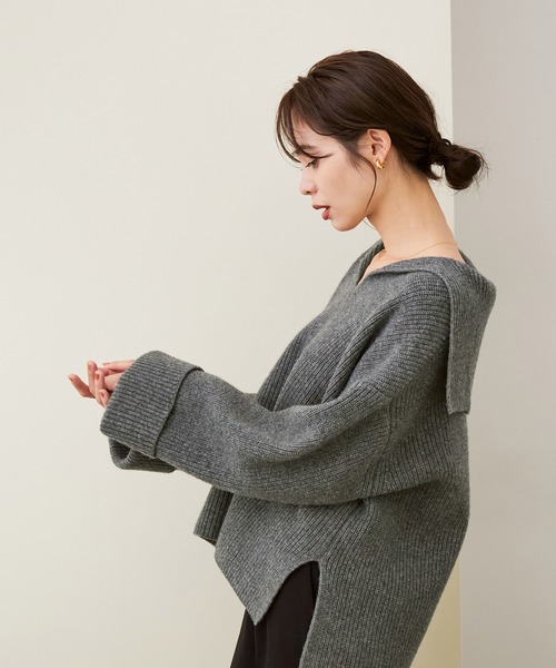 ROPE'（ロペ）の「エアーウールセーラーニットプルオーバー（ニット/セーター・レディース・キナリ/チャコールグレー・38）」の2枚目の写真