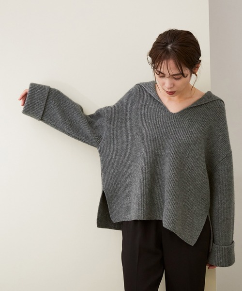 ROPE'（ロペ）の「エアーウールセーラーニットプルオーバー（ニット/セーター・レディース・キナリ/チャコールグレー・38）」の7枚目の写真