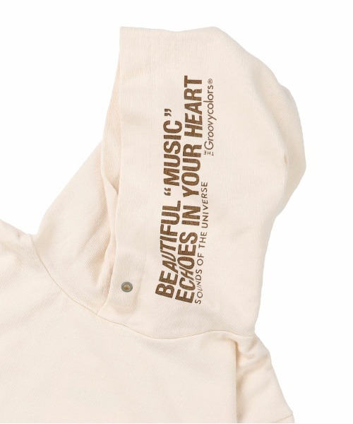 GROOVY COLORS（グルービーカラーズ）の「天竺 ツートーン BAT WING パーカー（パーカー・キッズ・ブラック/アイボリー・100/110/120）」の7枚目の写真