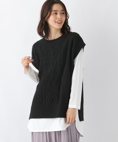 LEPSIM（レプシィム）の「5ゲージケーブルベスト　219651（ベスト・レディース・ブラック/ベージュ/アイボリー・FREE）」の2枚目の写真