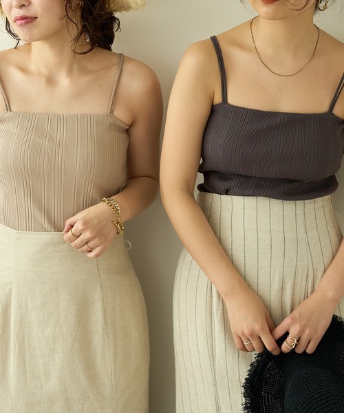 natural couture（ナチュラルクチュール）の「【大人ナチュ】カップ付きランダムテレコキャミソール（キャミソール・レディース・アイボリー/スミクロ/ベージュ・FREE）」の9枚目の写真