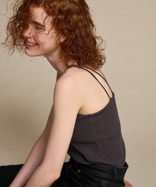 natural couture（ナチュラルクチュール）の「【大人ナチュ】カップ付きランダムテレコキャミソール（キャミソール・レディース・アイボリー/スミクロ/ベージュ・FREE）」の14枚目の写真