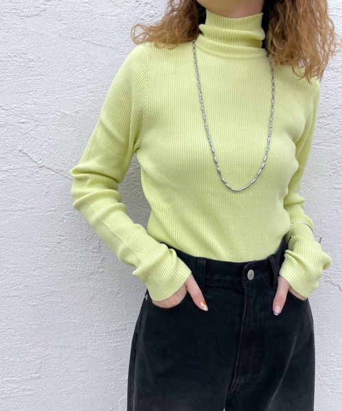 mystic（ミスティック）の「タートルリブニット（Tシャツ/カットソー・レディース・ブラック/ベージュ/オフホワイト/ライム/オレンジ/イエロー・FREE）」の7枚目の写真