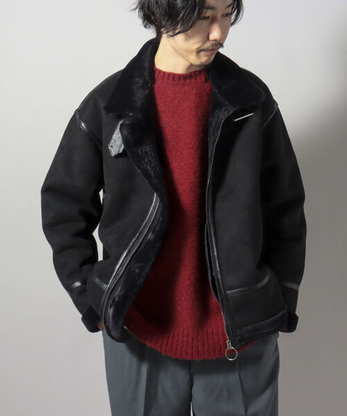 GLOSTER(グロスター)の「【GLOSTER/グロスター】ムートンジャケット ボンバージャケット(ムートンコート・メンズ・ベージュ/ブラック・MEDIUM/LARGE)」の1枚目の写真