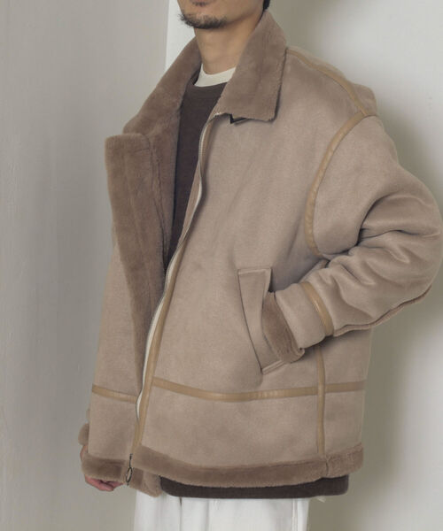 GLOSTER(グロスター)の「【GLOSTER/グロスター】ムートンジャケット ボンバージャケット(ムートンコート・メンズ・ベージュ/ブラック・MEDIUM/LARGE)」の3枚目の写真
