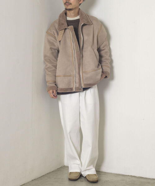 GLOSTER(グロスター)の「【GLOSTER/グロスター】ムートンジャケット ボンバージャケット(ムートンコート・メンズ・ベージュ/ブラック・MEDIUM/LARGE)」の16枚目の写真