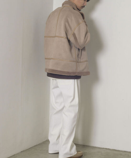 GLOSTER(グロスター)の「【GLOSTER/グロスター】ムートンジャケット ボンバージャケット(ムートンコート・メンズ・ベージュ/ブラック・MEDIUM/LARGE)」の6枚目の写真