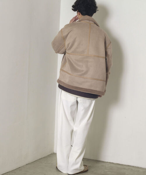 GLOSTER(グロスター)の「【GLOSTER/グロスター】ムートンジャケット ボンバージャケット(ムートンコート・メンズ・ベージュ/ブラック・MEDIUM/LARGE)」の14枚目の写真