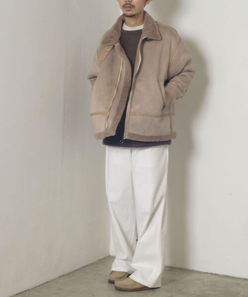 GLOSTER(グロスター)の「【GLOSTER/グロスター】ムートンジャケット ボンバージャケット(ムートンコート・メンズ・ベージュ/ブラック・MEDIUM/LARGE)」の19枚目の写真