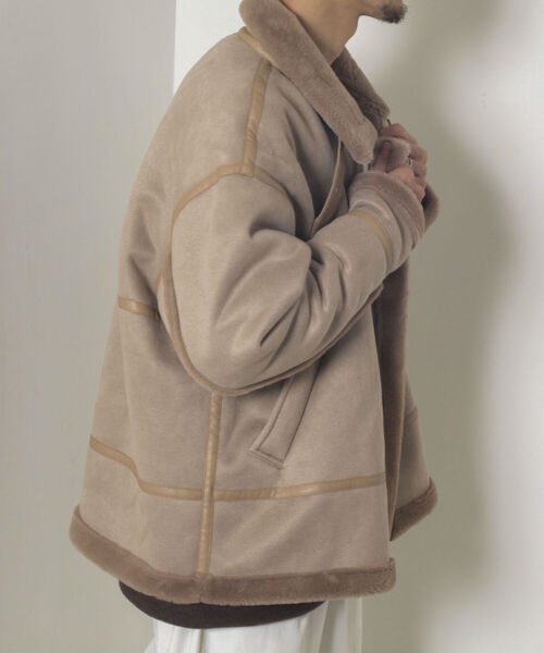 GLOSTER(グロスター)の「【GLOSTER/グロスター】ムートンジャケット ボンバージャケット(ムートンコート・メンズ・ベージュ/ブラック・MEDIUM/LARGE)」の12枚目の写真