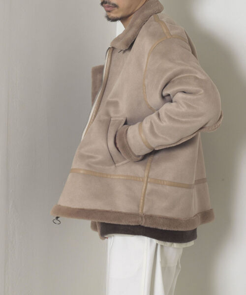 GLOSTER(グロスター)の「【GLOSTER/グロスター】ムートンジャケット ボンバージャケット(ムートンコート・メンズ・ベージュ/ブラック・MEDIUM/LARGE)」の4枚目の写真