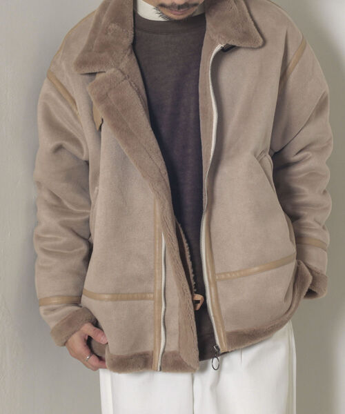 GLOSTER(グロスター)の「【GLOSTER/グロスター】ムートンジャケット ボンバージャケット(ムートンコート・メンズ・ベージュ/ブラック・MEDIUM/LARGE)」の17枚目の写真