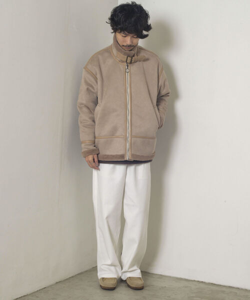 GLOSTER(グロスター)の「【GLOSTER/グロスター】ムートンジャケット ボンバージャケット(ムートンコート・メンズ・ベージュ/ブラック・MEDIUM/LARGE)」の15枚目の写真