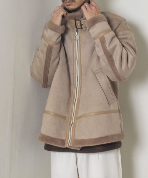 GLOSTER(グロスター)の「【GLOSTER/グロスター】ムートンジャケット ボンバージャケット(ムートンコート・メンズ・ベージュ/ブラック・MEDIUM/LARGE)」の11枚目の写真