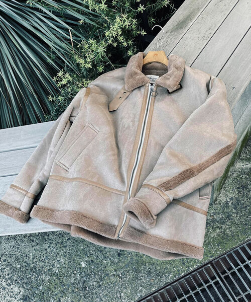 GLOSTER(グロスター)の「【GLOSTER/グロスター】ムートンジャケット ボンバージャケット(ムートンコート・メンズ・ベージュ/ブラック・MEDIUM/LARGE)」の8枚目の写真