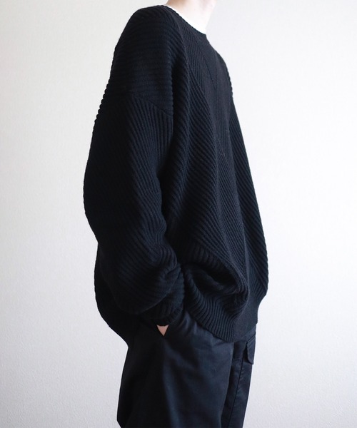 y/m by kitsune（イムバイキツネ）の「畦編みオーバーサイズクルーネックニット（ニット/セーター・メンズ・ブラック/ブラウン・MEDIUM/LARGE）」の3枚目の写真