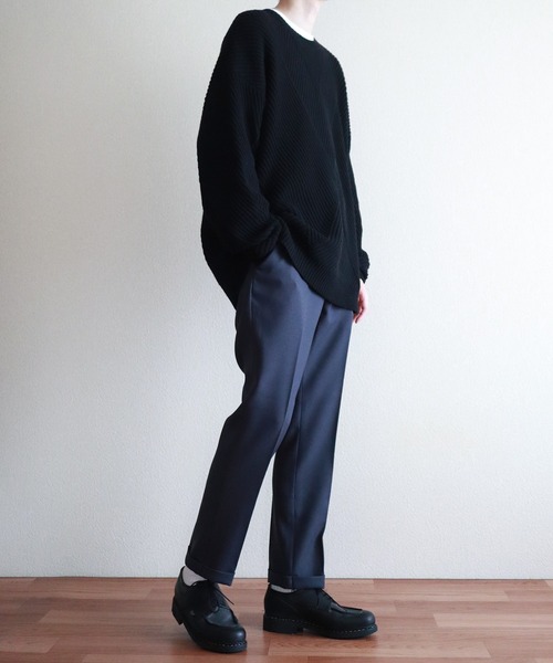 y/m by kitsune（イムバイキツネ）の「畦編みオーバーサイズクルーネックニット（ニット/セーター・メンズ・ブラック/ブラウン・MEDIUM/LARGE）」の4枚目の写真