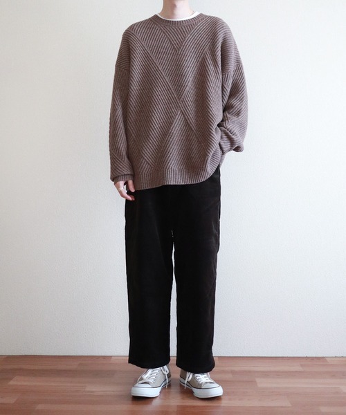 y/m by kitsune（イムバイキツネ）の「畦編みオーバーサイズクルーネックニット（ニット/セーター・メンズ・ブラック/ブラウン・MEDIUM/LARGE）」の5枚目の写真