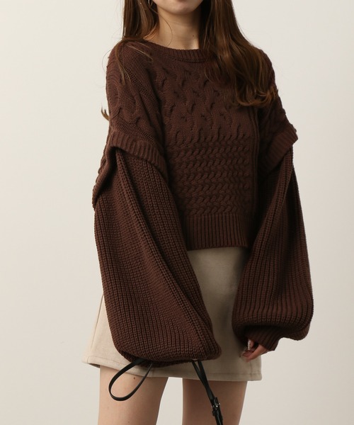 Heather(ヘザー)の「2WAYパネルケーブルニット 260173(ニット/セーター・レディース・ブラック/ブラウン/ベージュ・FREE)」の2枚目の写真