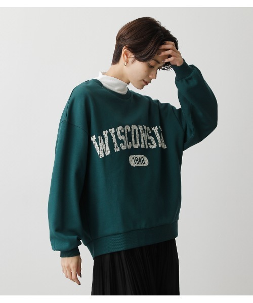 AZUL by moussy(アズールバイマウジー)の「COLLEGE SWEAT/カレッジスウェット(スウェット・レディース・杢グレー/ダークグリーン/ネイビー・FREE)」の2枚目の写真
