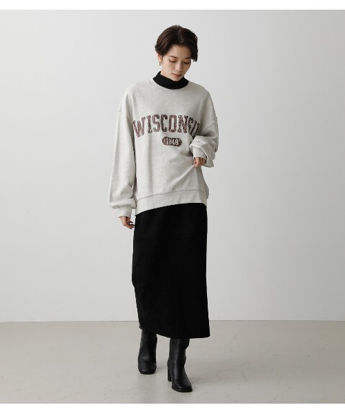 AZUL by moussy(アズールバイマウジー)の「COLLEGE SWEAT/カレッジスウェット(スウェット・レディース・杢グレー/ダークグリーン/ネイビー・FREE)」の6枚目の写真