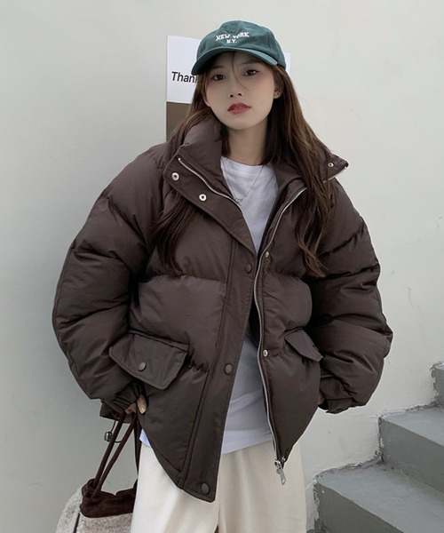 Girly Doll（ガーリードール）の「ダウンライク中綿ジャケット（ブルゾン・レディース・ブラック/ブラウン/オフホワイト・FREE）」の4枚目の写真