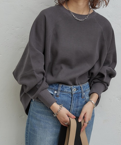 CIAOPANIC TYPY（チャオパニックティピー）の「変形ワッフルプルオーバー（Tシャツ/カットソー・レディース・チャコールグレー/アイボリー/グレー系その他・ONE SIZE）」の2枚目の写真